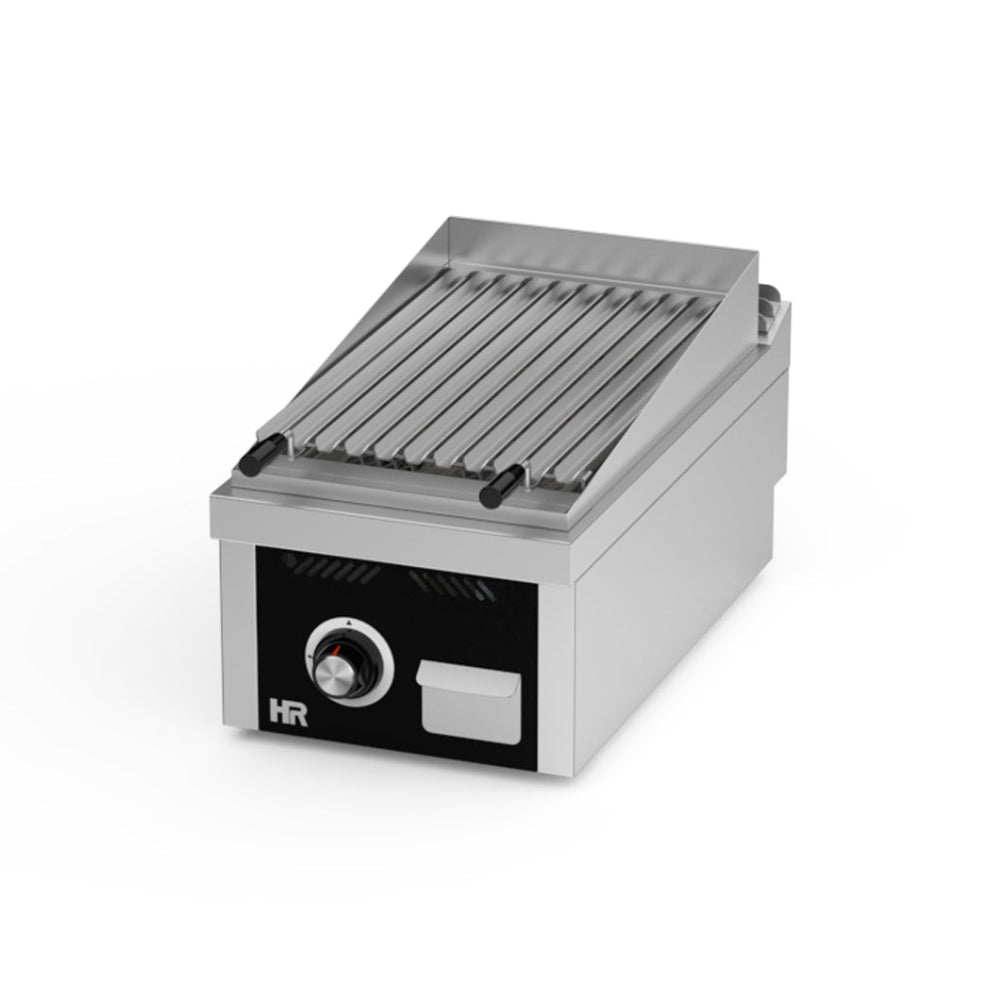 Barbacoa de sobremesa 400 profesional, perfecta para bares pequeños, food trucks o cocinas con espacio limitado. Permite cocinar a la brasa con carbón o leña. Diseño compacto y fácil de integrar.