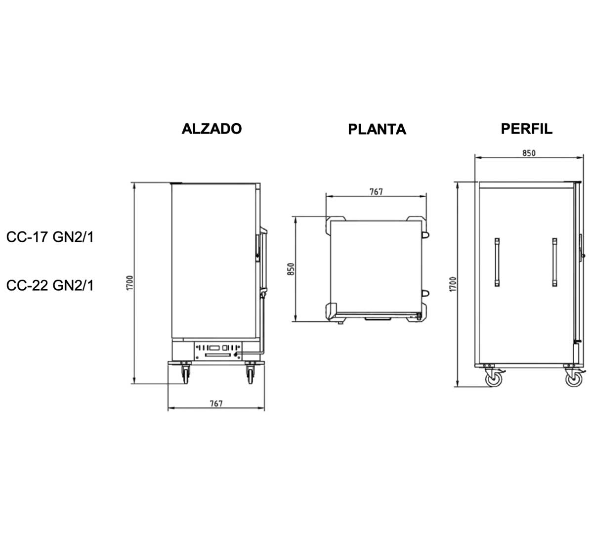 Carro Caliente Eratos modelo CC-17GN con sistema de convección, fabricado en acero inoxidable de alta calidad, diseñado para mantener alimentos a temperatura ideal en entornos profesionales de hostelería.