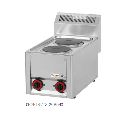 Cocina electrica profesional serie 600 Savemah modelo CE-2F con 2 placas de 2KW de sobremesa. Fabricada en acero inoxidable ideal para hoteles y restaurantes