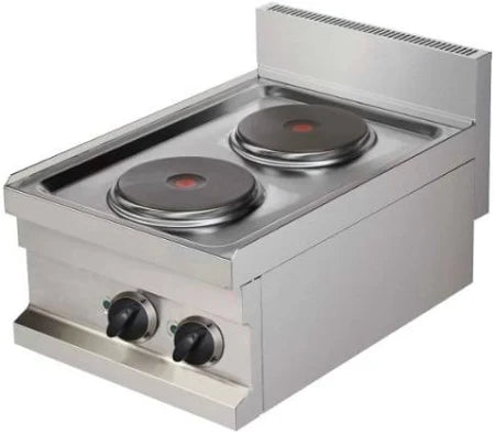 Cocina eléctrica profesional EC-604 con 4 fogones y horno. Ideal para restaurantes, cocinas industriales y hostelería de alto rendimiento.