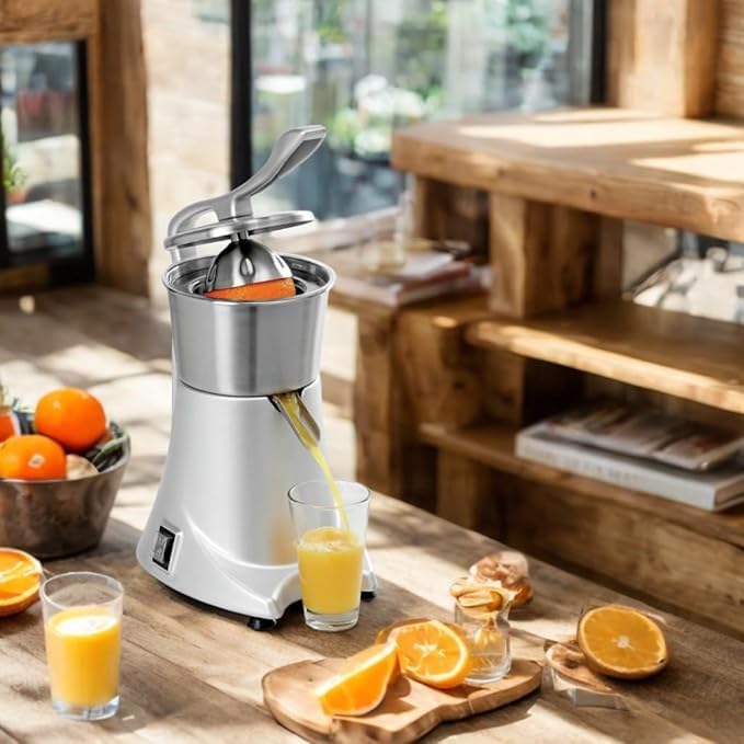 Exprimidor de zumo a presión EDP-2 INOX de acero inoxidable, diseño profesional y robusto, ideal para extraer jugo de frutas de manera eficiente en bares, cafeterías o cocinas comerciales.