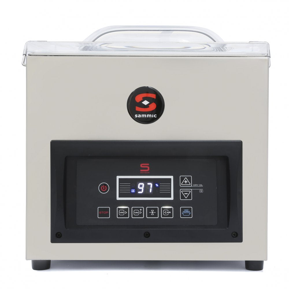 Envasadora al vacío industrial Sammic SE-316, compacta y de sobremesa, diseñada para cocinas profesionales y pequeños negocios. Perfecta para prolongar la frescura de los alimentos, optimizando el espacio y reduciendo el desperdicio.