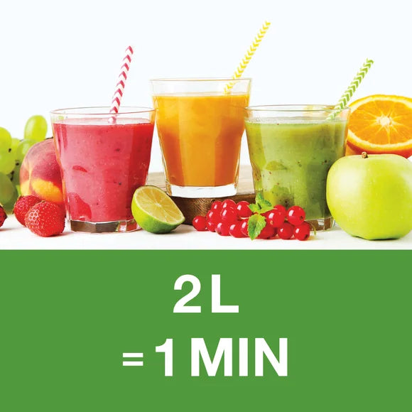 Extractor de zumos automático profesional Robot Coupe J 80 de alta velocidad, con cuerpo de acero inoxidable y tolva grande para introducción continua. Ideal para bares y restaurantes.