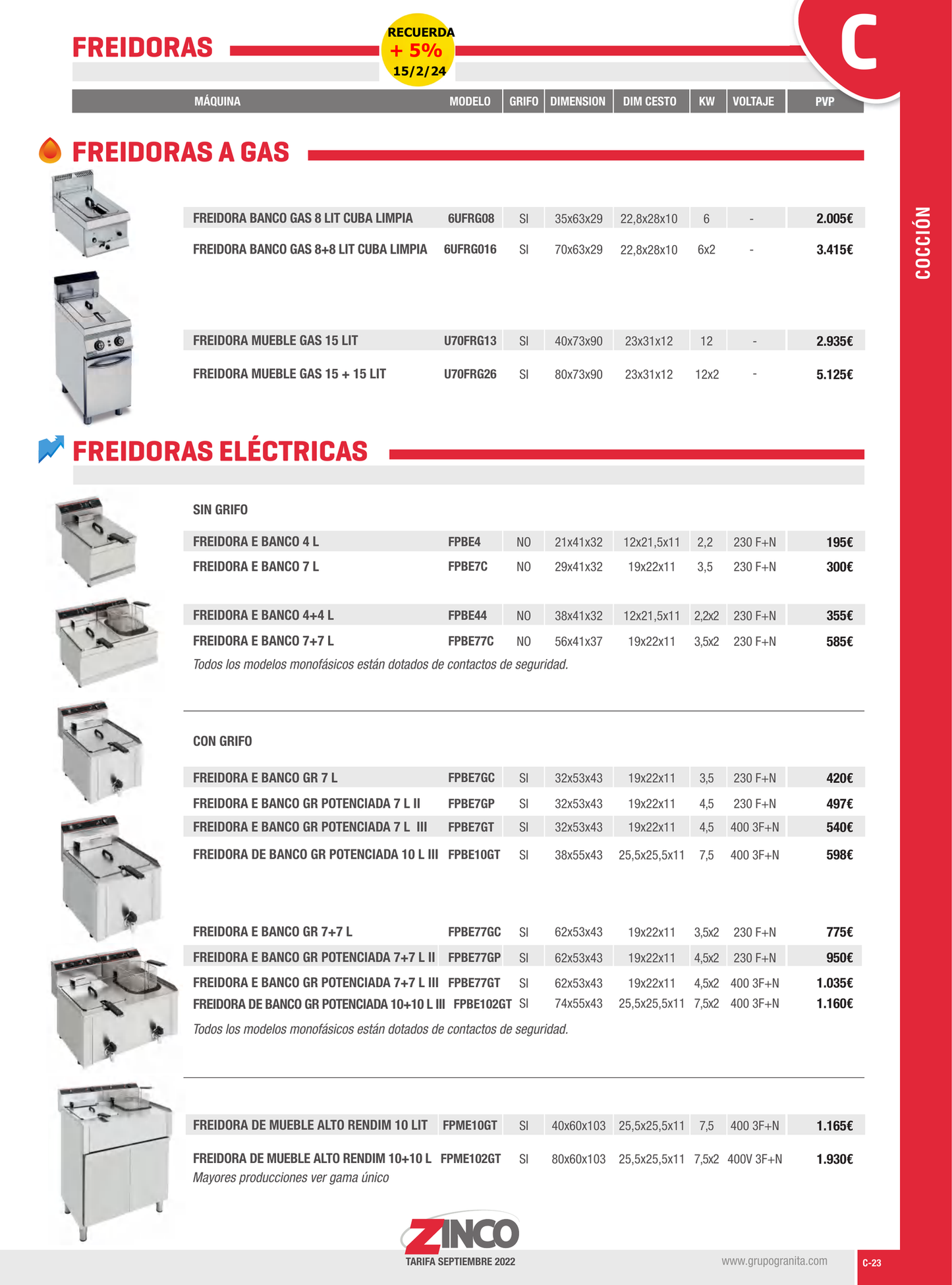 Freidora eléctrica de sobremesa GRANITA FPBE77GC de 7+7 litros - Doble cuba profesional para restaurantes y hostelería. Ideal para freír grandes volúmenes.
