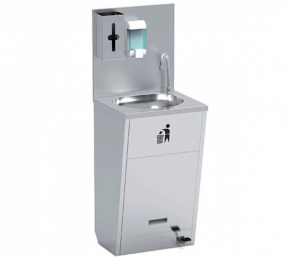 Lavamanos industrial Eratos LPP54P de acero inoxidable con pedestal y grifo, ideal para cocinas comerciales o áreas de preparación de alimentos
