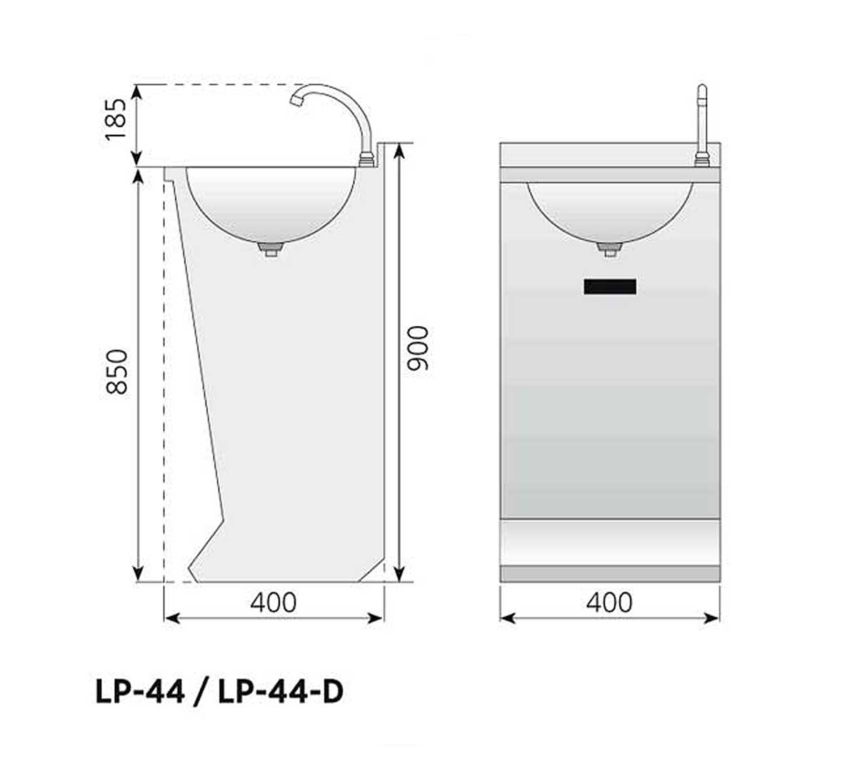 Lavamanos compacto de acero inoxidable Eratos modelo LP44, ideal para espacios reducidos en cocinas o baños comerciales