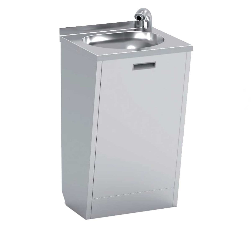 Lavamanos de pie LPG-54 Electrónico profesional en acero inoxidable con grifo temporizado y sensor de presencia. Ideal para cocinas industriales, hospitales y laboratorios que exigen máxima higiene y un uso totalmente sin contacto. Diseño robusto y auto-soportado para una fácil integración.