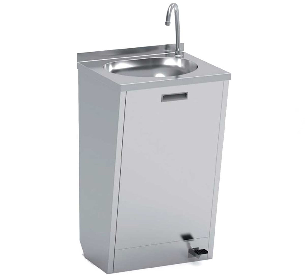 Lavamanos de pedestal de acero inoxidable Eratos modelo LPP54 con grifo integrado, perfecto para cocinas industriales o restaurantes
