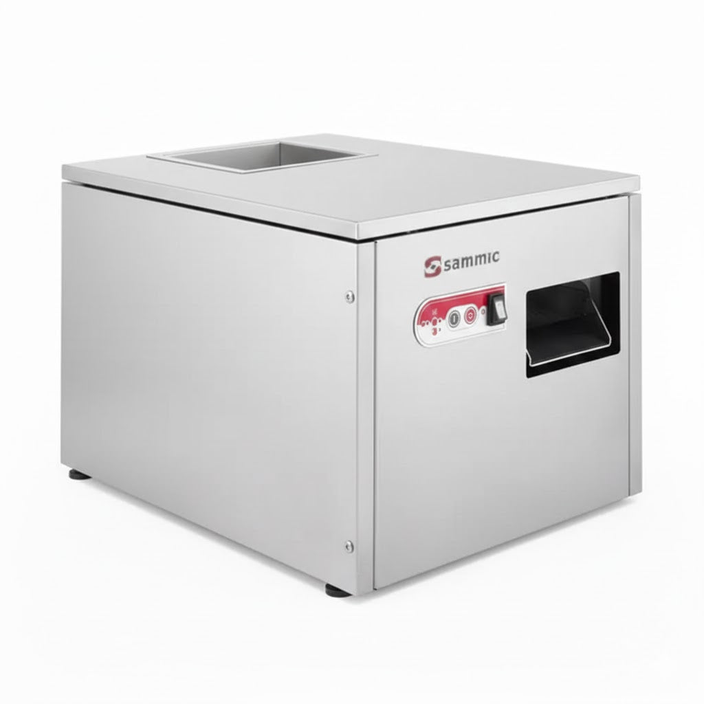 Máquina secadora y abrillantadora de cubiertos Sammic modelo SAM-3001 de cuerpo plateado/acero inoxidable, con tolva de alimentación superior