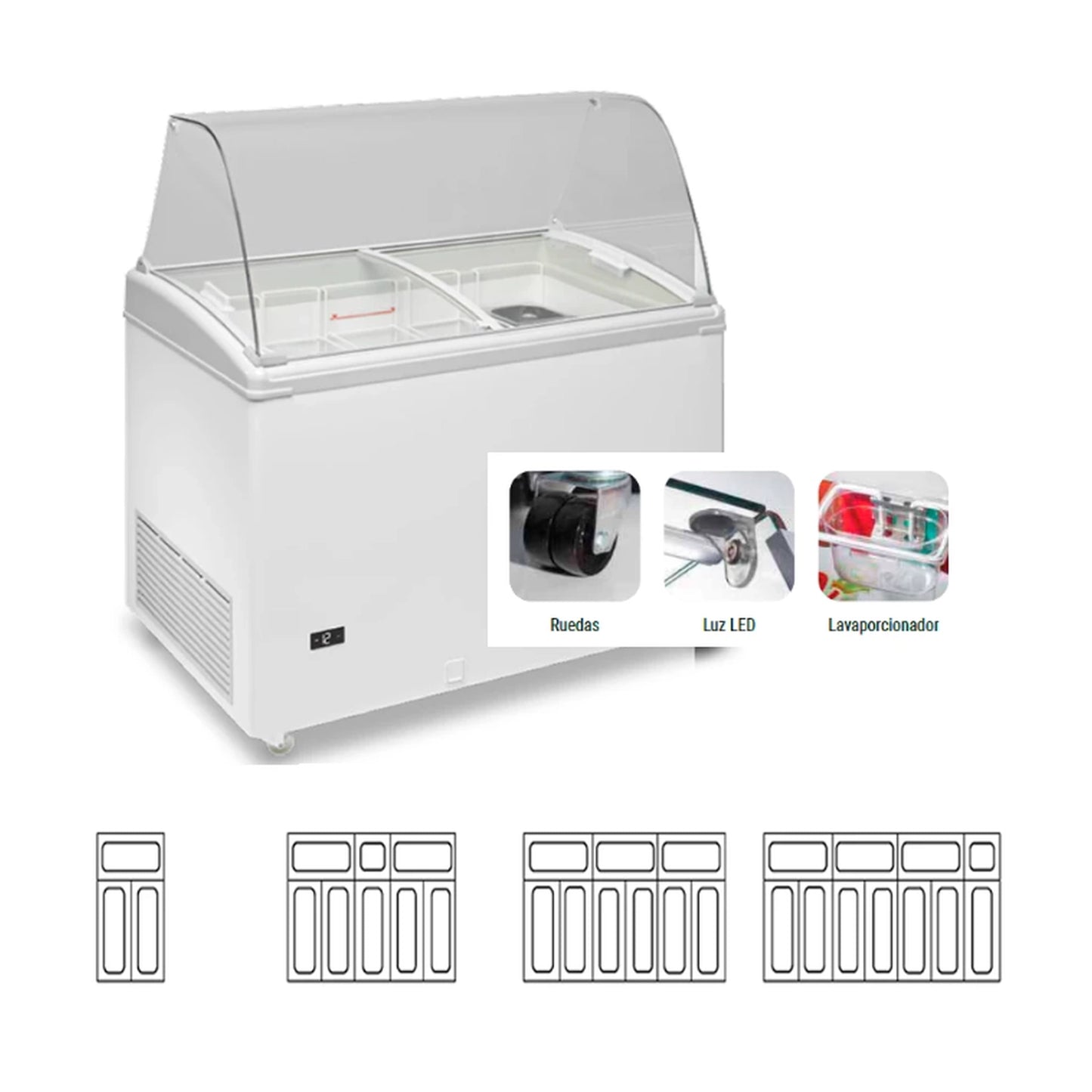 Vitrina de helados TCG-170 - Expositor refrigerado profesional para heladerías y pastelerías. Ideal para exhibir y conservar helados artesanos.