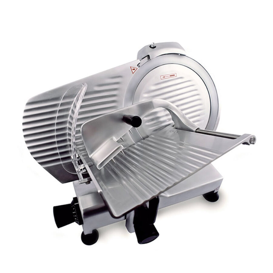 Cortadora de fiambre profesional aluminio fundido anodizado Casfri modelo CF-300 cuchilla cromada transmision por correa. Ideal para negocios de hosteleria