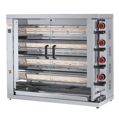 Asador de pollos profesional Feca modelo 420EKO eléctrico de acero inoxidable, con capacidad para múltiples pollos y sistema de cocción rotatorio para un dorado uniforme