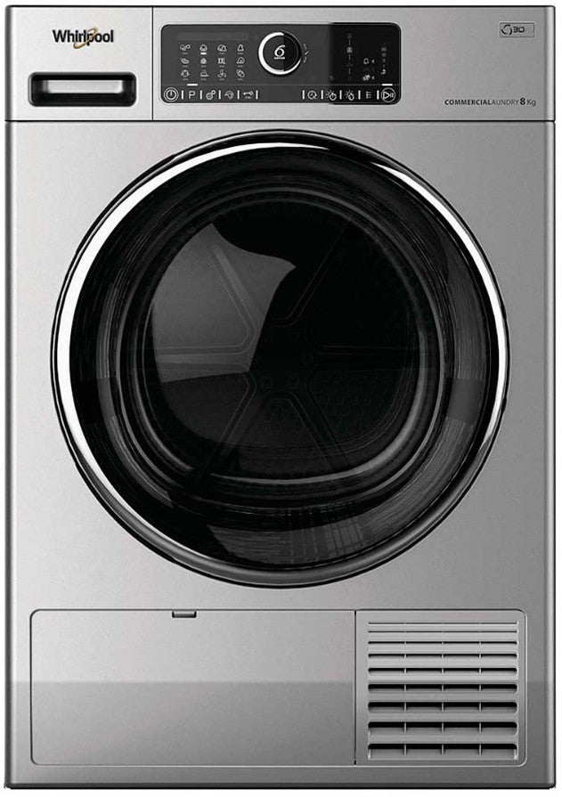Secadora industrial AWZ-8-CDS/DF de gran capacidad, diseño robusto en acero inoxidable, panel de control digital y puerta frontal amplia, ideal para el secado eficiente de grandes volúmenes de ropa en lavanderías comerciales o industriales.