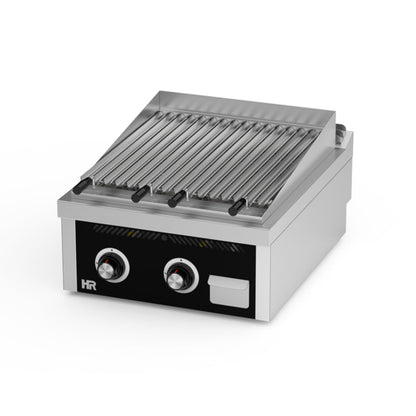 Barbacoa de sobremesa 600 compacta y profesional, ideal para cocinar a la brasa con carbón o leña en espacios reducidos de hostelería, como bares o terrazas pequeñas. Fabricada en acero resistente para uso intensivo.