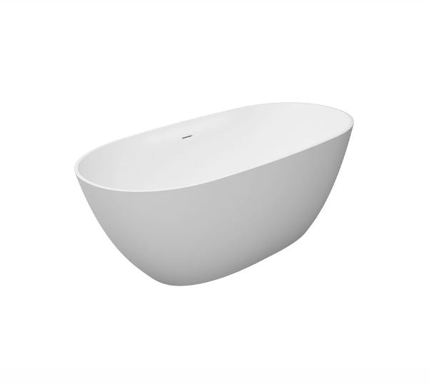 Bañera exenta SENSE de Solid Surface en blanco mate, diseño moderno con formas redondeadas. Medidas 177x80x56 cm.