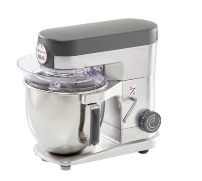 Batidora amasadora profesional Robot Coupe RM-8 de acero inoxidable, con bol de gran capacidad, tapa antisalpicaduras y selector de velocidad.