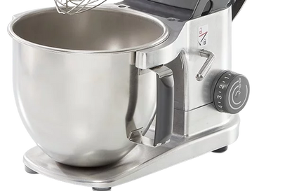 Batidora amasadora profesional Robot Coupe RM-8 de acero inoxidable, con bol de gran capacidad, tapa antisalpicaduras y selector de velocidad.