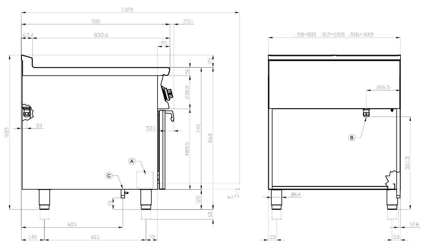 Cocina industrial 6 fuegos+horno a gas CF6-912G LOTUS