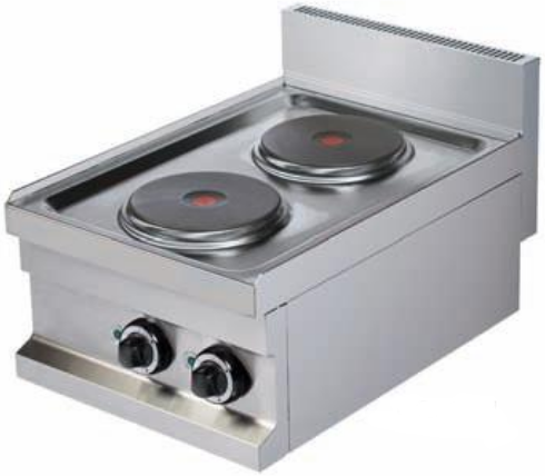 Cocina profesional sobremesa Casfri modelo EC-604 2 fuegos de 2000W electrica. Construida en acero inoxidable con selector de intensidad. Ideal para hoteles y restaurantes