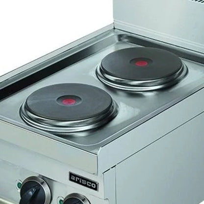 Cocina eléctrica profesional EC-604 con 4 fogones y horno. Ideal para restaurantes, cocinas industriales y hostelería de alto rendimiento.
