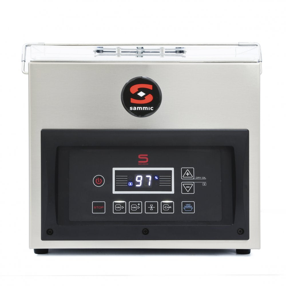 Envasadora al vacío industrial Sammic SE-204, compacta y eficiente, ideal para pequeños negocios de restauración y hostelería. Perfecta para conservar la frescura de los alimentos y optimizar el espacio de almacenamiento.