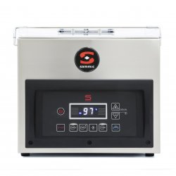 Envasadora al vacío industrial Sammic SE-208, de diseño compacto y alta eficiencia, perfecta para cocinas pequeñas, restaurantes y tiendas gourmet. Ideal para prolongar la vida útil de los alimentos, manteniendo su frescura y sabor.