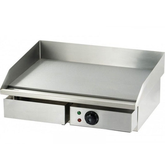 Plancha electrica de sobremesa fry-top lisa cromada Casfri modelo PCL-55 3KW potencia compacta y fácil de limpiar. ideal para cocinas profesionales