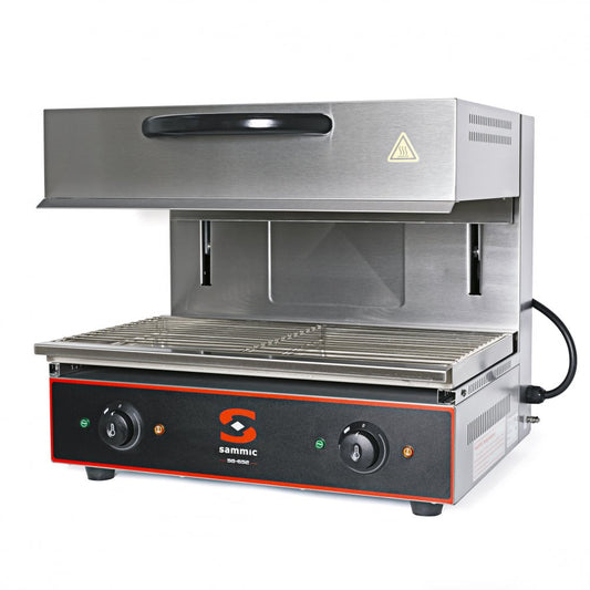 Salamandra gratinadora profesional Sammic  SG-652 con diseño compacto y elementos calefactores ajustables, ideal para gratinar y calentar platos rápidamente en cocinas comerciales