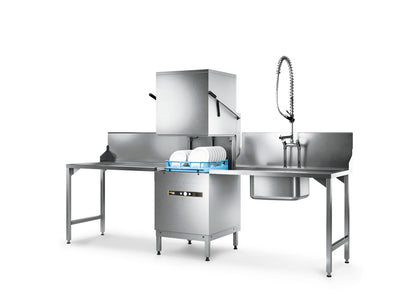 Hobard H604 - 12C - capota cesta de 50x50, modelo completo con bomba de desagüe, dosificadores de detergente y abrillantador y bomba de aclarado