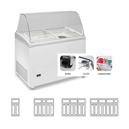 Vitrina de helados TCG-170 - Expositor refrigerado profesional para heladerías y pastelerías. Ideal para exhibir y conservar helados artesanos.