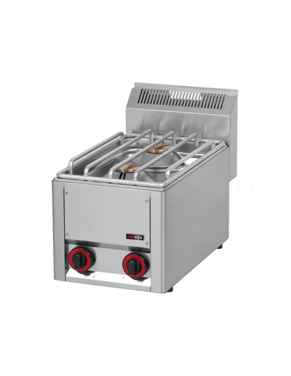 Cocina a gas profesional CG-2V.2 - Dos quemadores de alta potencia y horno. Ideal para cocinas comerciales, bares y restaurantes.